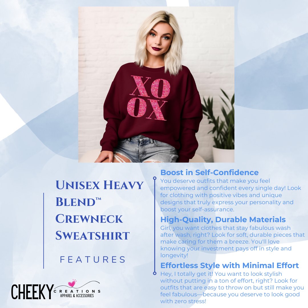 XOXO Valentine Cute Crewneck Outfit - Cheeky Creations, LLC