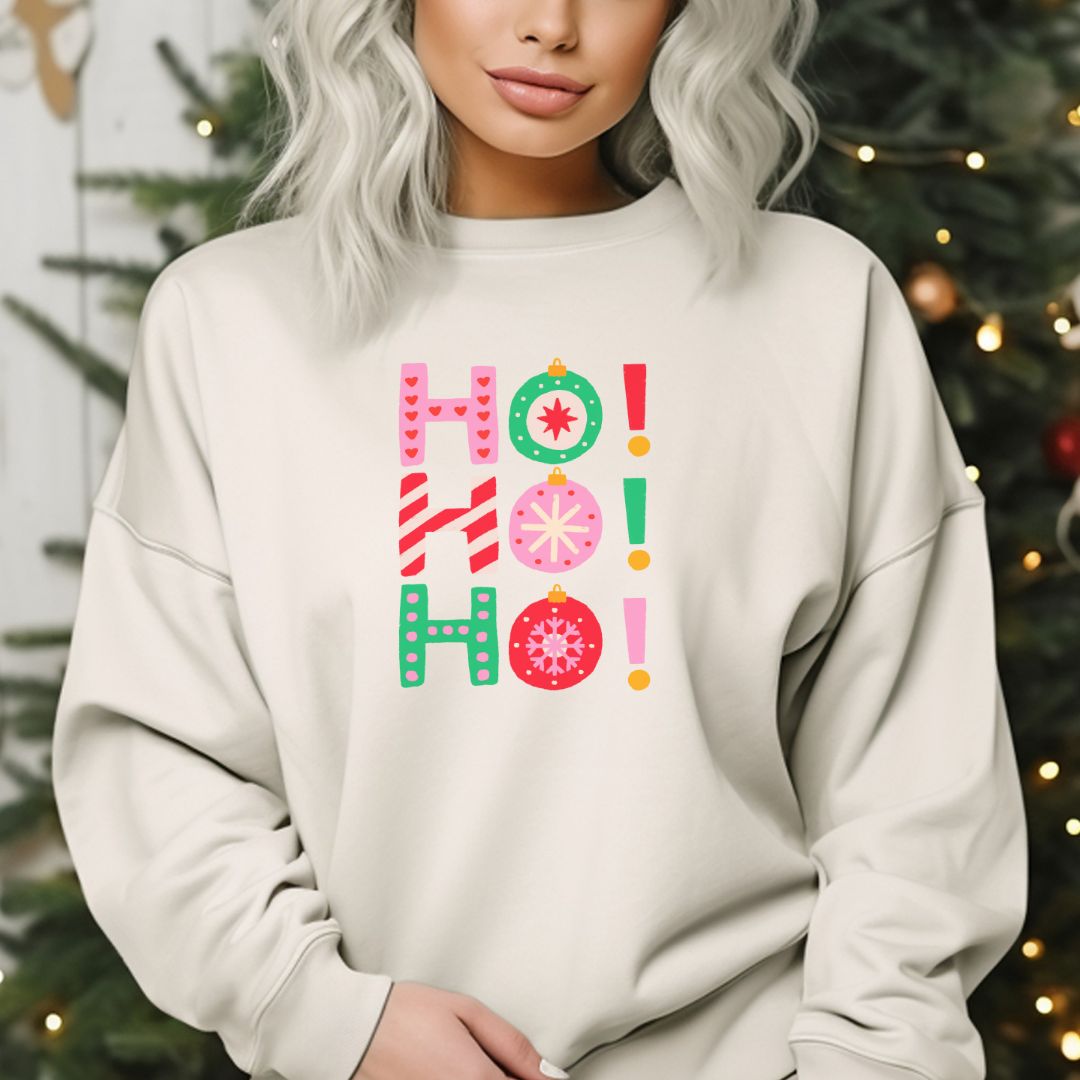 Exclusive_Womens_Classic Fit_Oversized Fit_Gildan 18000 Sweatshirt_Christmas_Ho, Ho, Ho - Cheeky Creations, LLC