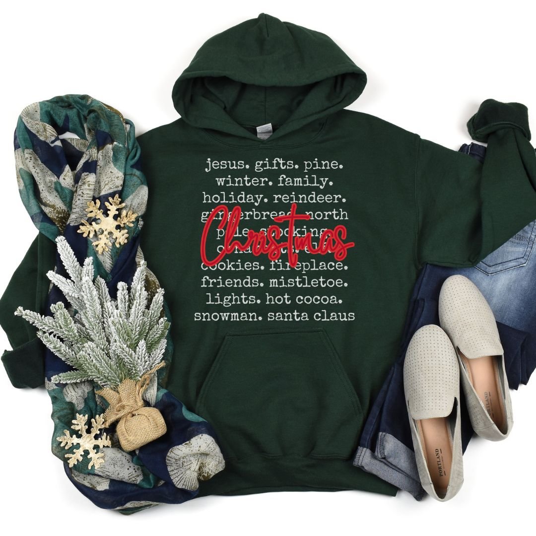 Christmas Words Gildan Hooded Sweatshirt 18500 - Cheeky Creations, LLC